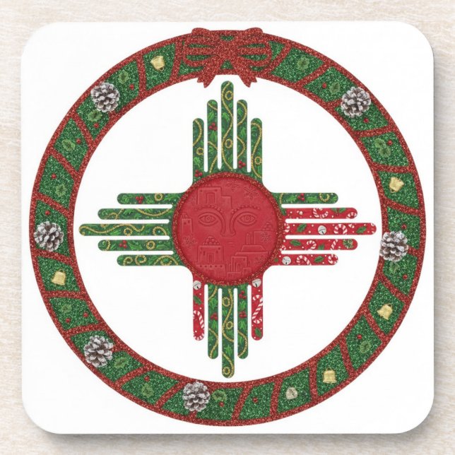 New Mexico Zia Sun Christmas Getränkeuntersetzer (Vorderseite)