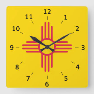New Mexico Zia Sun Symbol Square Wall Clock Quadratische Wanduhr