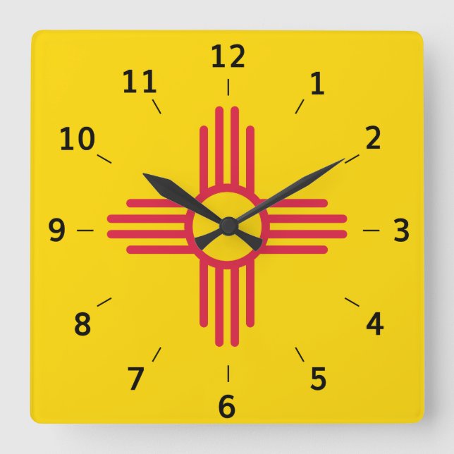 New Mexico Zia Sun Symbol Square Wall Clock Quadratische Wanduhr (Vorderseite)