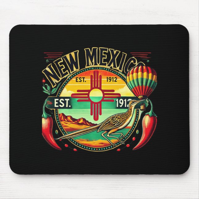 New Mexico Zia Symbol, Roadrunner &amp; Chile Pepp Mousepad (Vorne)