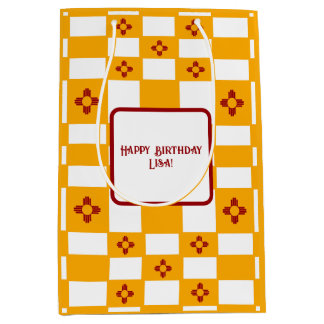 New Mexico Zia Yellow White Squares Mittlere Geschenktüte