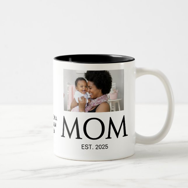 New Mom Gift Custom Text Photo Mom Established  Zweifarbige Tasse (Rechts)