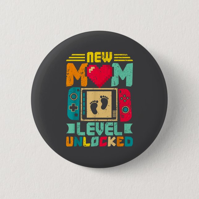 New Mom Level Unlocked Gamer Valentine's  Button (Vorderseite)