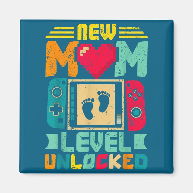 New Mom Level Unlocked Gamer Valentine's  Magnet (Vorne)