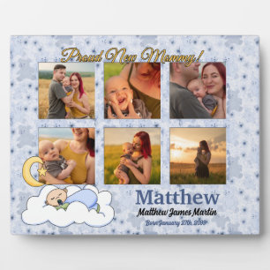 New Mommy Baby Foto Collage in Blue Fotoplatte