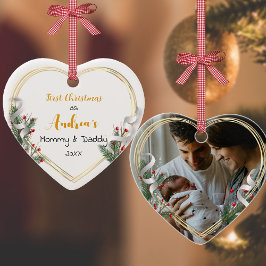 New Mommy Daddy Holly & Pine Gold Frame Foto Ornament