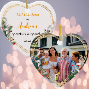 New Mommy Daddy Holly & Pine Gold Frame Foto Ornament