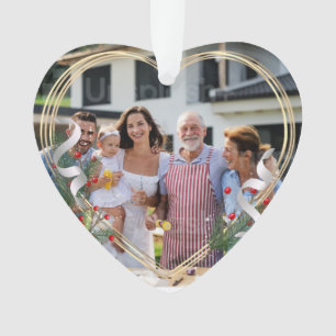 New Mommy Daddy Holly & Pine Gold Frame Foto Ornament