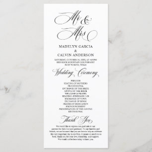 New Mr. and Mrs., Classy Wedding Zeremonie Programm
