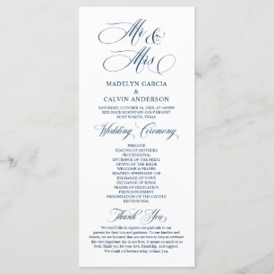 New Mr. and Mrs., Navy Blue, Wedding Zeremony Prog Programm