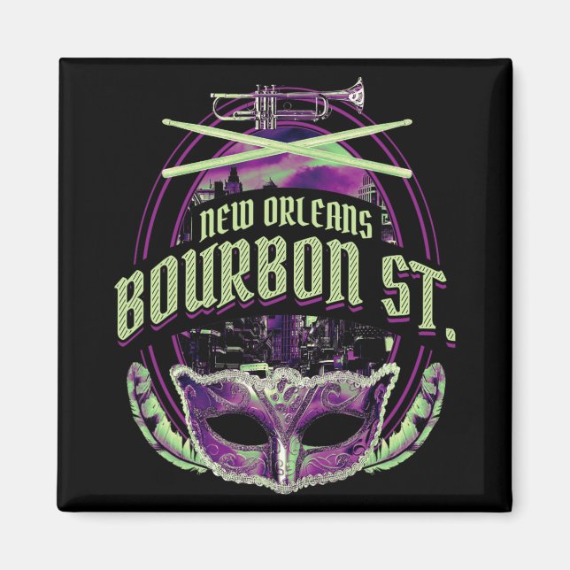 New Orleans Bourbon Street Mardi Gras French Quart Magnet (Vorne)