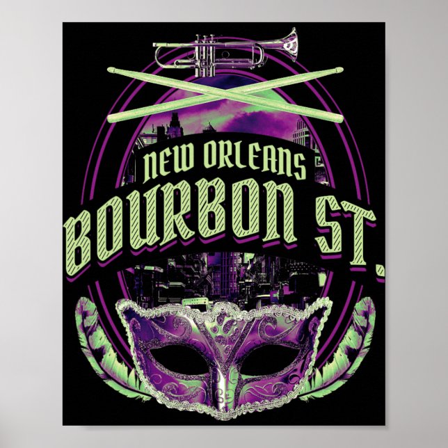 New Orleans Bourbon Street Mardi Gras French Quart Poster (Vorne)