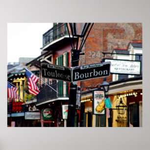 New Orleans Bourbon & Toulouse Street Poster Print