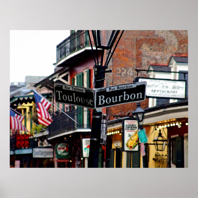 New Orleans Bourbon & Toulouse Street Poster Print (Vorne)