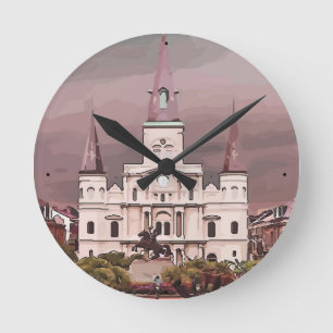 New Orleans Cathedral Runde Wanduhr