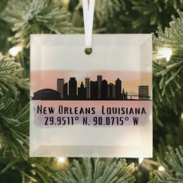 New Orleans City Skyline Latitude und Länge Ornament Aus Glas