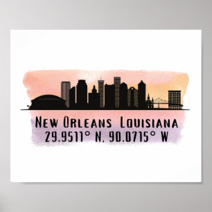 New Orleans City Skyline Latitude und Länge Poster