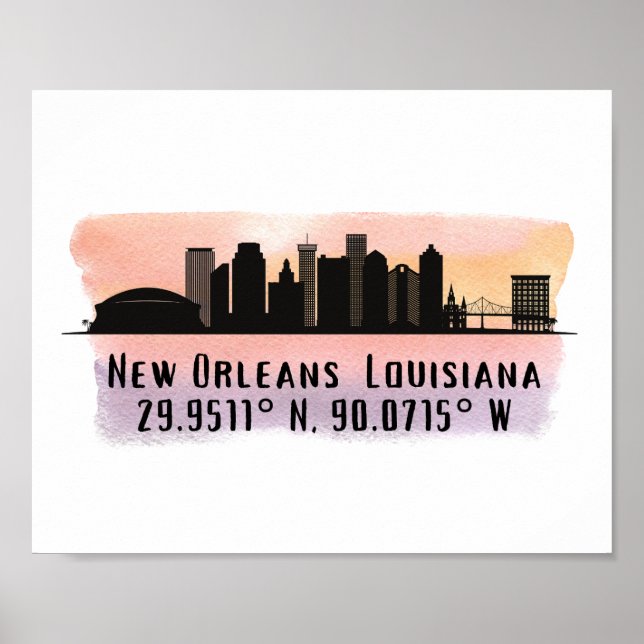 New Orleans City Skyline Latitude und Länge Poster (Vorne)