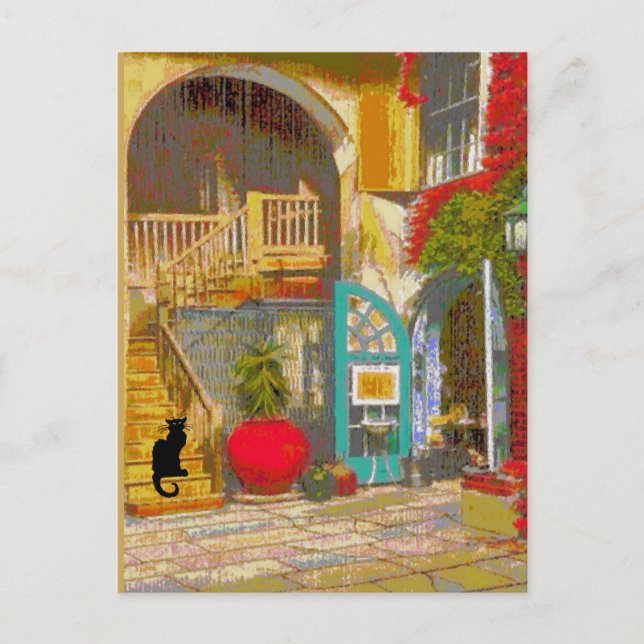 New Orleans Courtyard Black Cat Postkarte (Vorderseite)