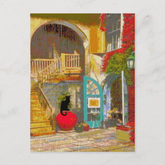 New Orleans Courtyard Black Cat Postkarte