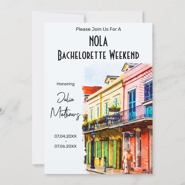 New Orleans Destination Bachelorette Wochenende Einladung (Vorderseite)