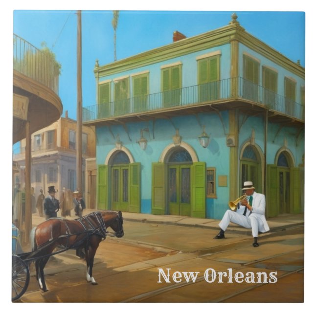 New Orleans French Quarter Blue Green House Fliese (Vorderseite)