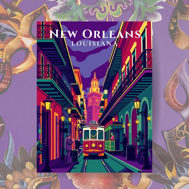 New Orleans French Quarter Vintage Travel Postkarte (New Orleans French Quarter Vintage Travel Postcard)