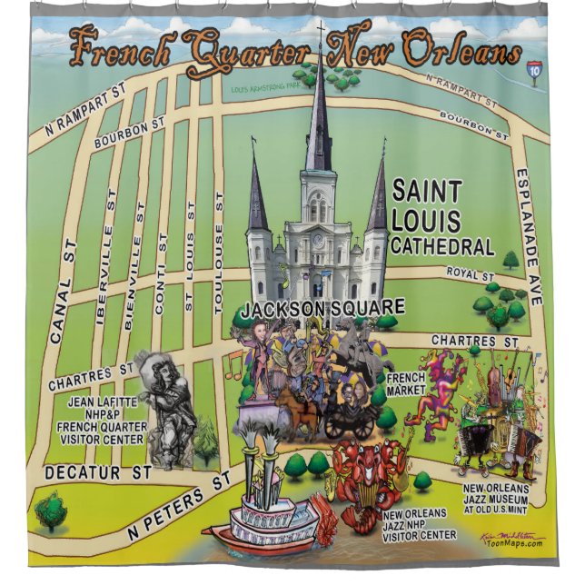 New Orleans Fun Map Duschvorhang im französischen  (Vorderseite)