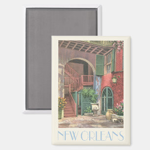 New Orleans Hofszene mit Treppe im Vintage-Stil Magnet