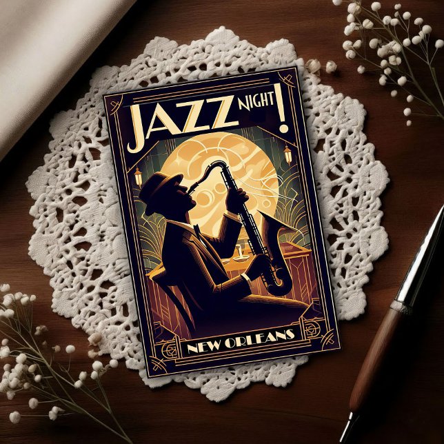 New Orleans Jazz Night – Vintage Art  Postkarte (Von Creator hochgeladen)