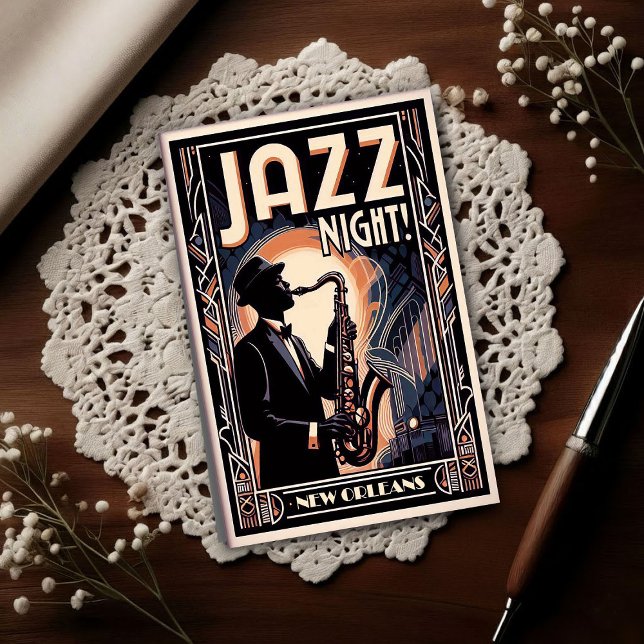 New Orleans Jazz Night – Vintage Art  Postkarte (Von Creator hochgeladen)