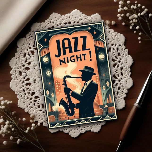 New Orleans Jazz Night – Vintage Art  Postkarte (Von Creator hochgeladen)