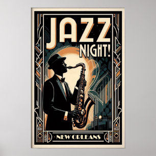 New Orleans Jazz Night - Vintage Kunst Poster