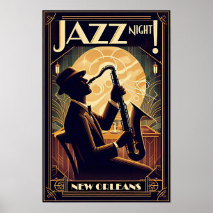 New Orleans Jazz Night - Vintage Kunst Poster
