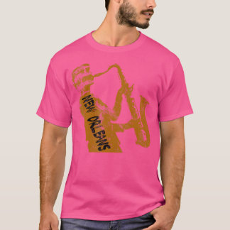 New Orleans Jazz Saxophone Player Black Text T-Shirt