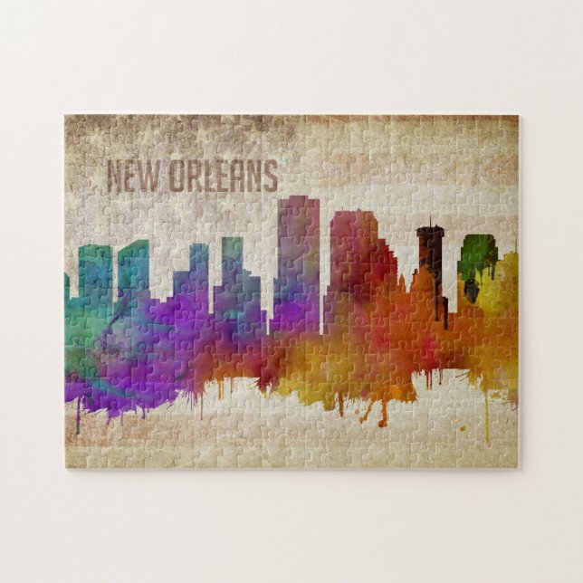 New Orleans, LA | Aquarell-Stadt-Skyline Puzzle (Horizontal)