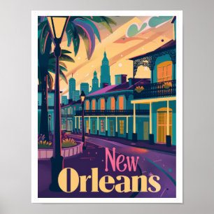 New Orleans LA French Quarter Vintage Reise Poster