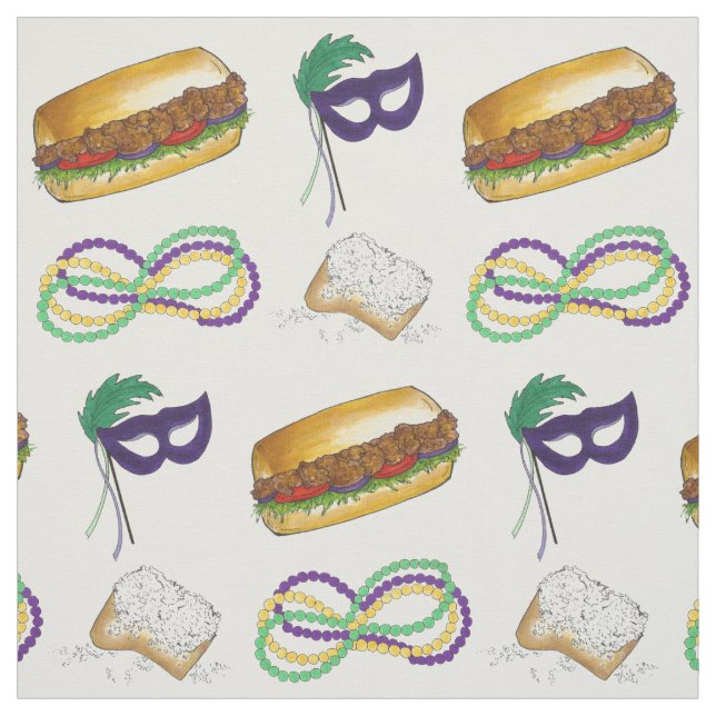 New Orleans LA NOLA Mardi Gras Beads Food Mask Stoff (Muster)