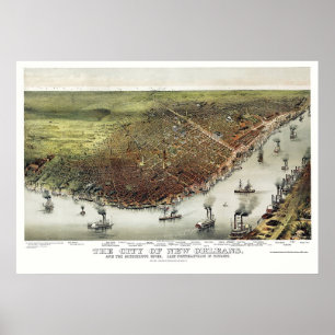 New Orleans, LA Panorama Karte - 1885 Poster