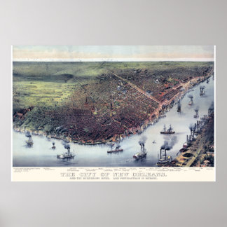 New Orleans LA Panorama Karte DIGITAL ENTFERNT Poster
