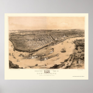 New Orleans, LA panoramische Karte - 1851 Poster