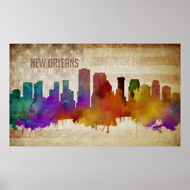 New Orleans, LA | Wasserfarbe Stadt Skyline Poster (Vorne)