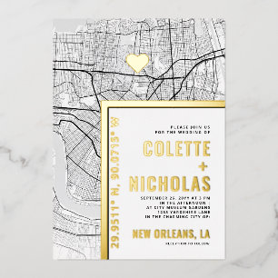 New Orleans Liebe Locator   Städtische Hochzeit Folieneinladung