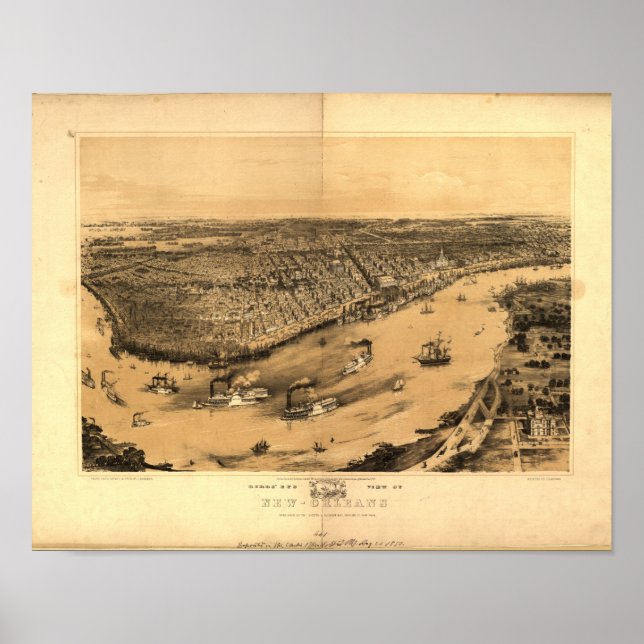 New Orleans Louisiana 1851 Panoramakarte Poster (Vorne)