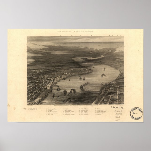 New Orleans Louisiana 1863 Panoramakarte Poster (Vorne)
