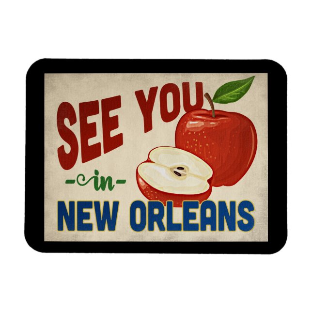 New Orleans Louisiana Apple - Vintage Travel Magnet (Horizontal)