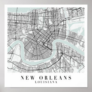 New Orleans Louisiana Blue Water Street Karte Poster