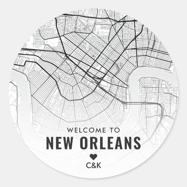 New Orleans, Louisiana City Map | Begrüßung Runder Aufkleber (Vorderseite)
