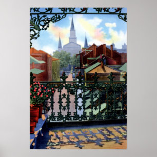 New Orleans Louisiana French Quarter Balcony Szene Poster