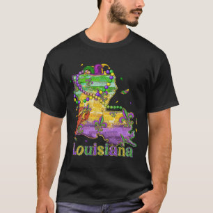 New Orleans Louisiana Map Lilie Mardi Gras T-Shirt